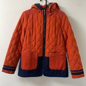 Louis Castel wool polyester jacket coat orange navy knit pockets hood size S